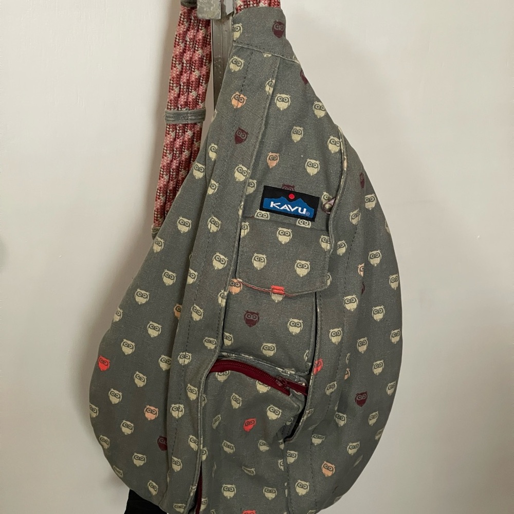 KAVU Rope Sling Crossbody Backpack with Wallet - Owl Print